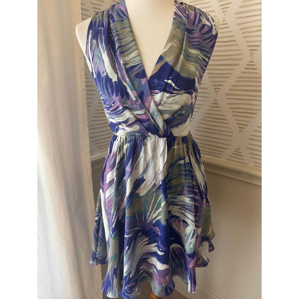 Reiss Blue, Purple & Green Abstract Print Mini Dress